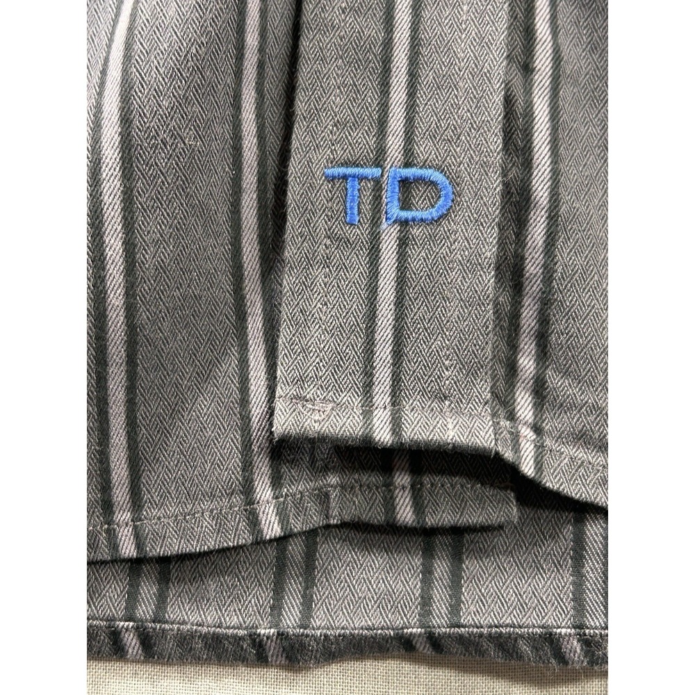 Thomas Dean Button Front Gray Striped Shirt Men's 16 1/2‎ R Broken Button Sleeve - Picture 5 of 10